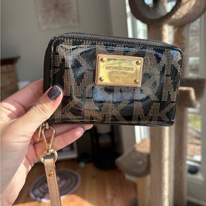 Michael Kors Black and Gold MK Logo Card Holder Wristlet